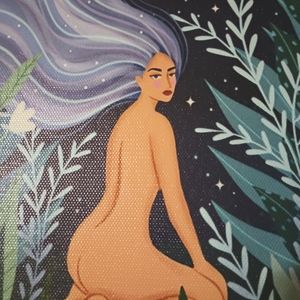 8x10 Goddess Moon Nude Woman Canvas Print